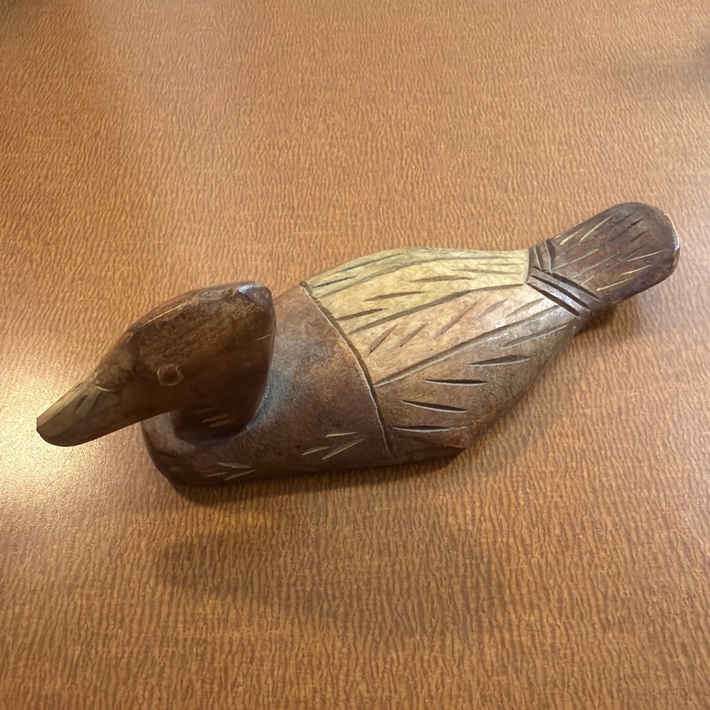 Carved Duck Decoy Wood Flat Wooden Primitive Handmade 8"